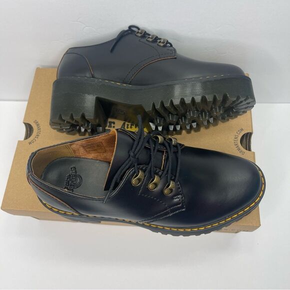 Dr. MARTENS Leona Lo Size 9 Vintage Smooth Leather Lug Sole Heeled Shoe, Black - Picture 8 of 13